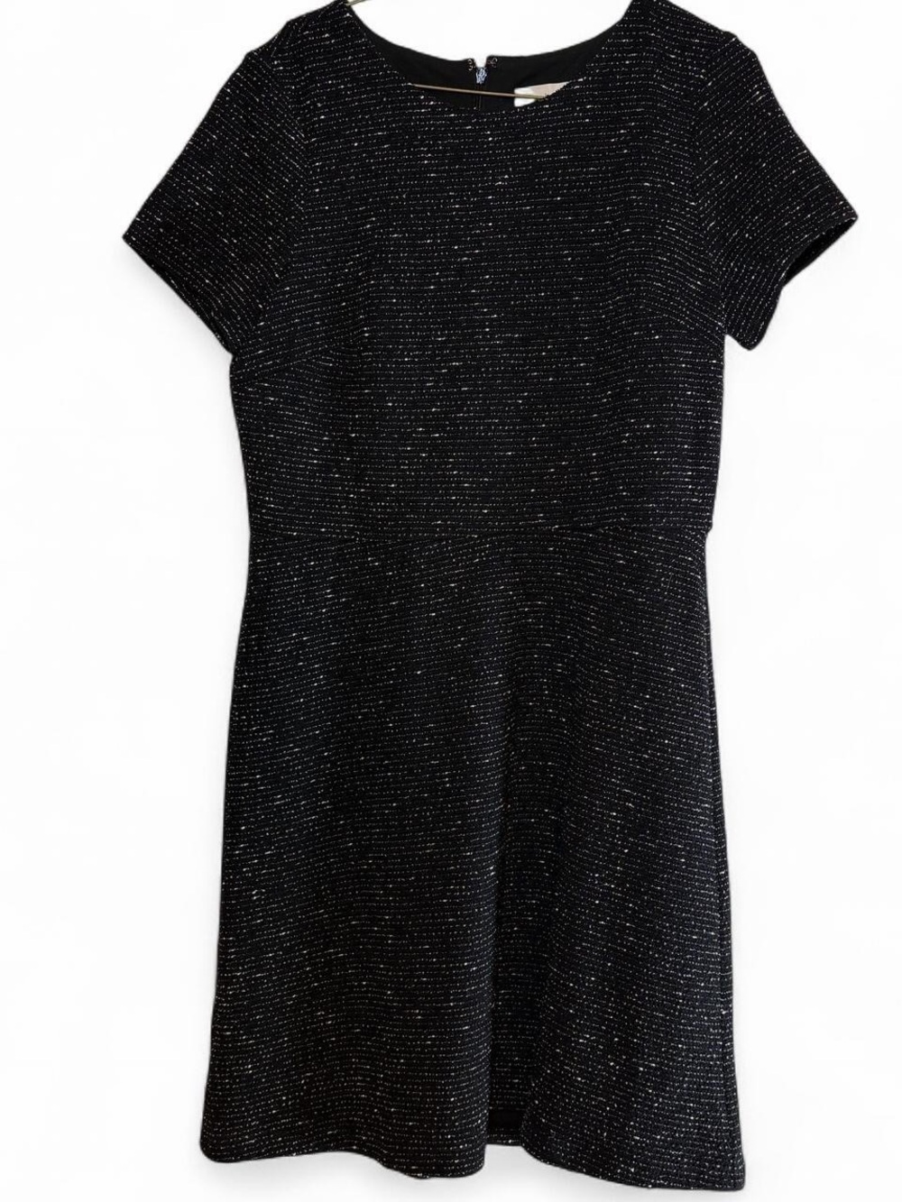 LOFT Black Metallic Sparkle Short Sleeve A-Line Dress
